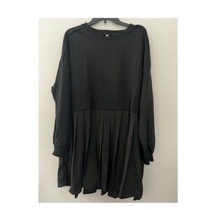 NEW Dokuritu Black Sweatshirt Crew Neck Long Sleeve Flowy Oversized Mini Dress